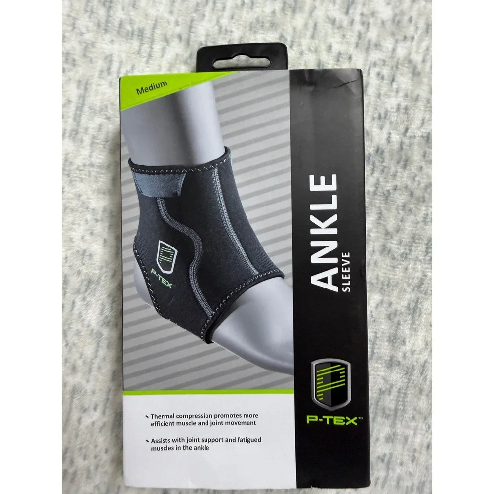 P-TEX Ankle Sleeve Medium Black Gray‎ Thermal Compression Support Ankle